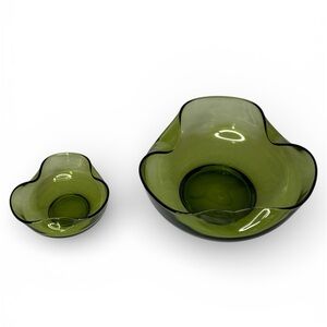 Vintage Anchor Hocking Avocado Green Chip and Dip Bowl Set MCM 60’s 70’s